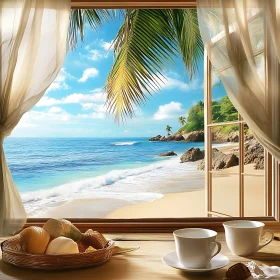 Tropical Beach Scene from Window