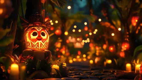 Glowing Lanterns on Forest Path