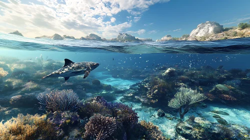 Underwater World with Shark and Coral