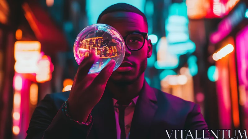 Urban Visionary: Man Holding City Reflection