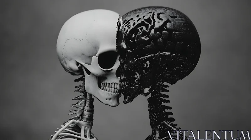 Black and White Skulls Facing Each Other
