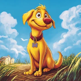 Happy Yellow Cartoon Dog in Nature