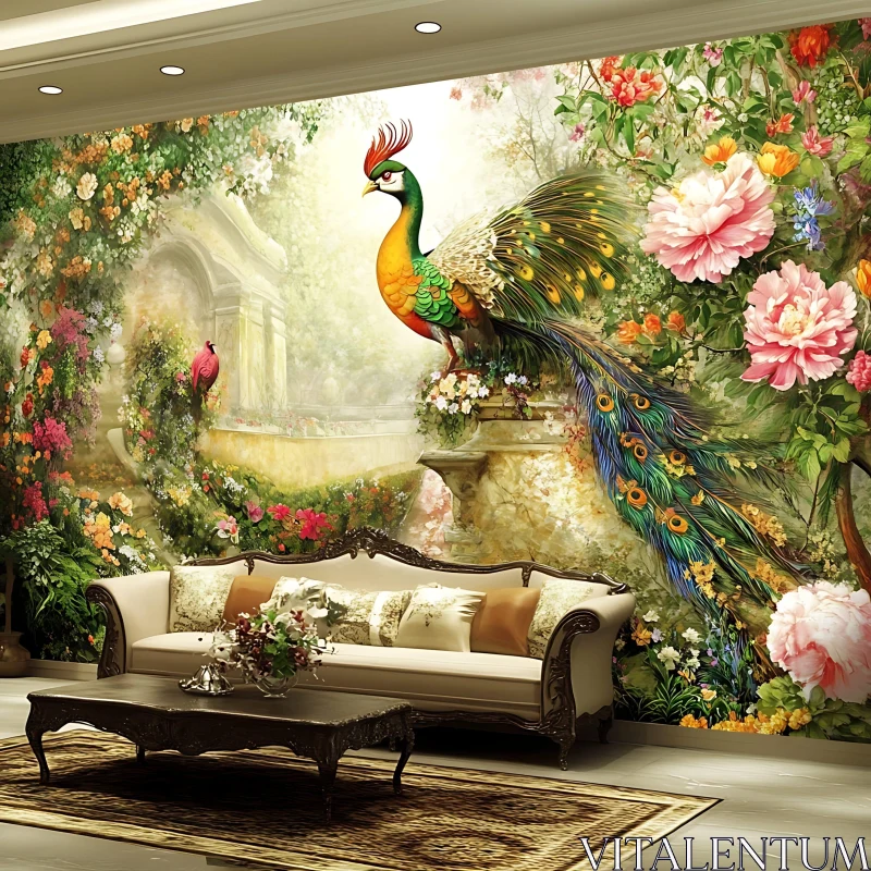 Interior Design with Peacock Garden Mural