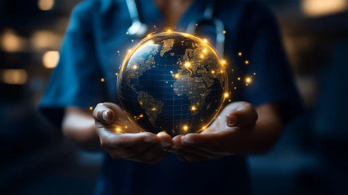 Hands Holding a Glowing Global Network