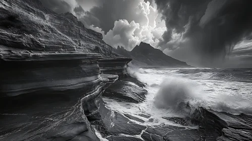Monochrome Ocean View with Stormy Sky