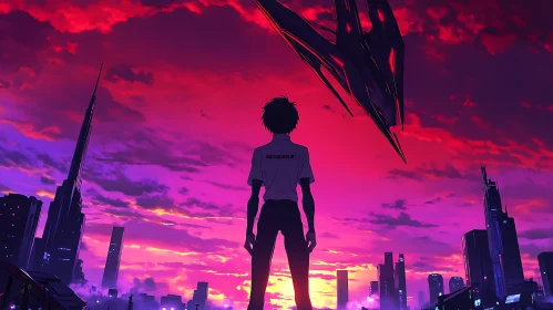 Futuristic Anime Sunset Cityscape