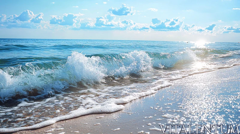 Idyllic Coastal Scene with Sunlit Ocean Waves