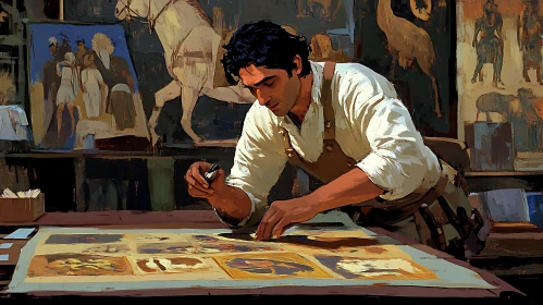 Focused Artist Creating Detailed Artwork