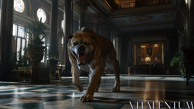 Growling Bulldog in Luxury Mansion