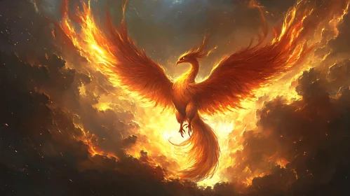 Phoenix Rising From Fiery Ashes