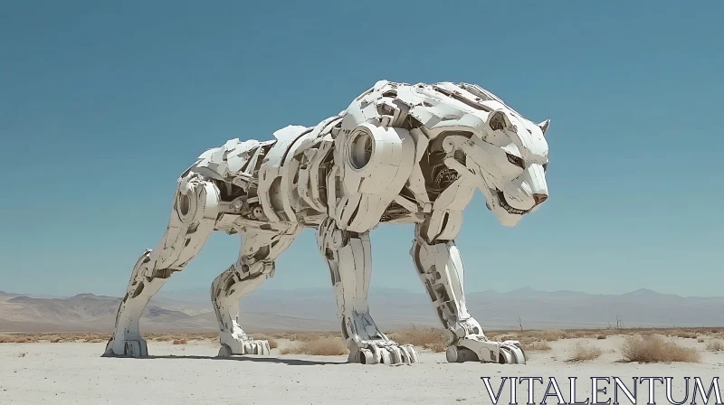 Robotic Cat in Desert Landscape