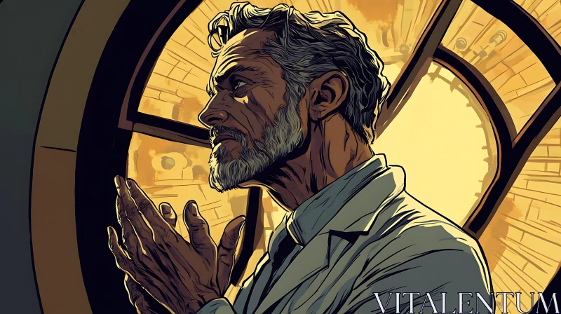 Man in Contemplation Near Window AI Image