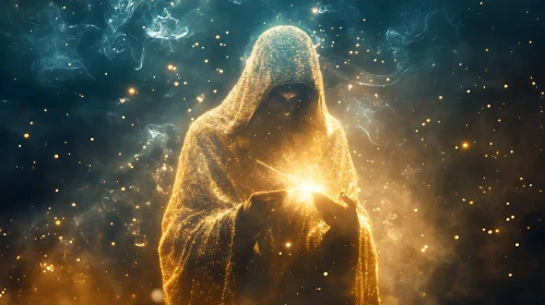 Enchanting Golden Figure with Magical Light