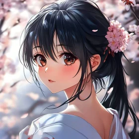Serene Anime Girl with Cherry Blossoms