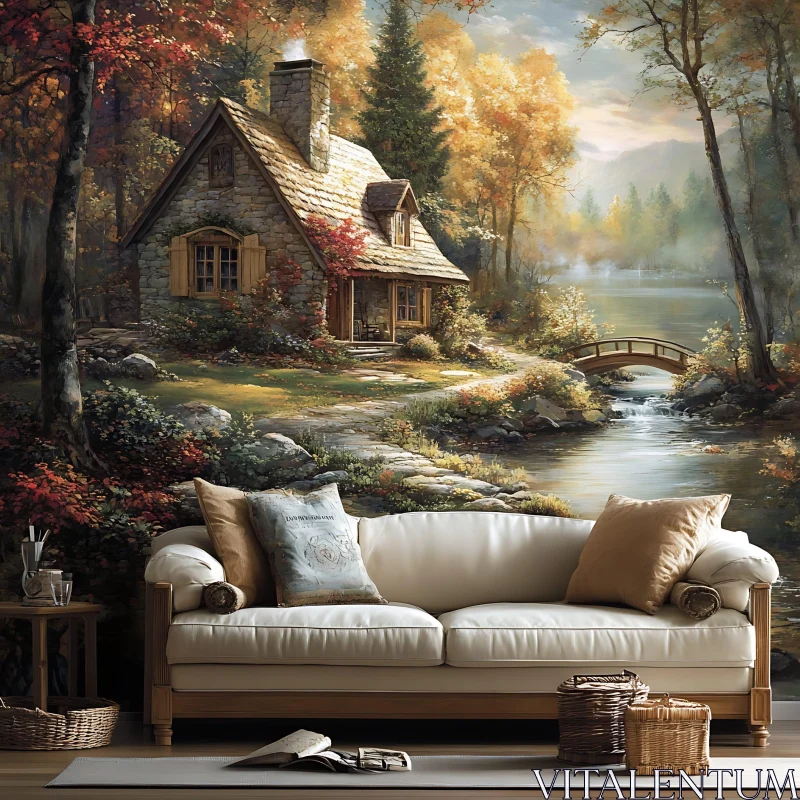 Cozy Cottage Scene with Autumn Landscape