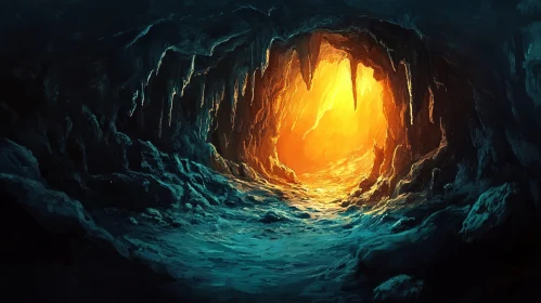 Enchanted Underground Cave with Golden Glow