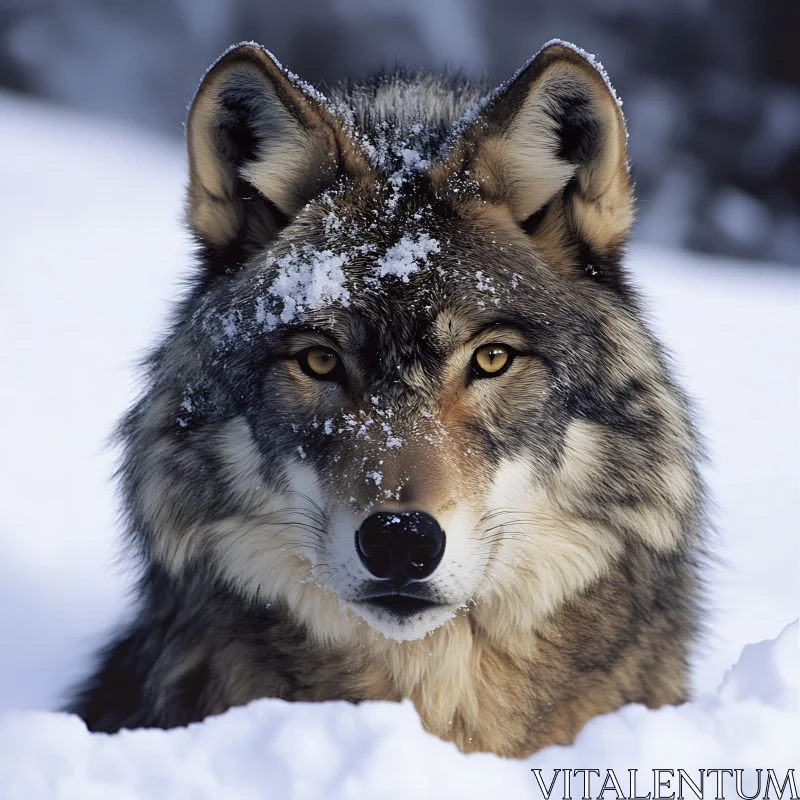 Snowy Wolf Face Close-Up