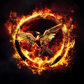 Golden Phoenix in Flames: Symbolism Art