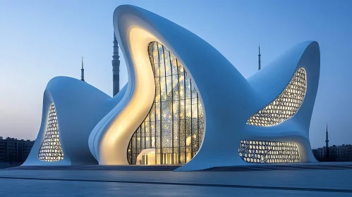 Modern Futuristic Building Glowing in Twilight