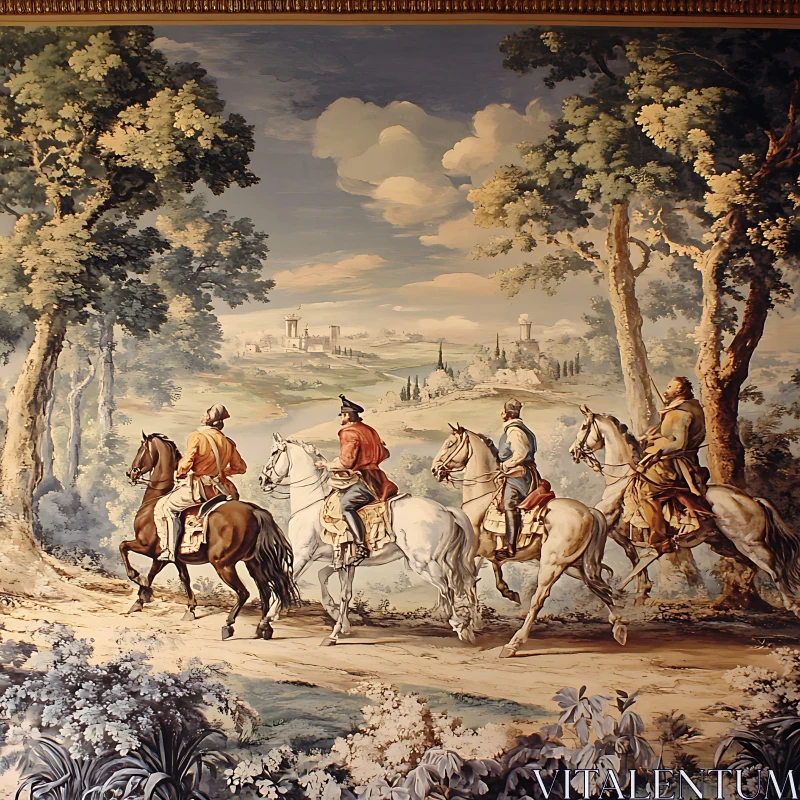 Vintage Horse Riding Landscape Art