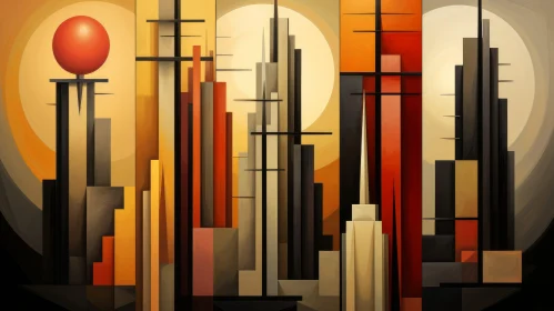 Abstract Art Deco Cityscape - A Blend of Metropolis and Nature