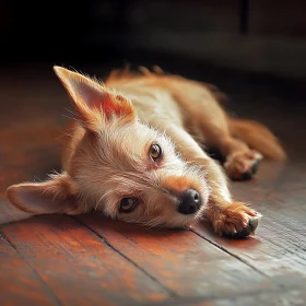 Cute Puppy Relaxing on Rustic Wood
