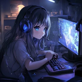 Anime Girl Playing Video Game