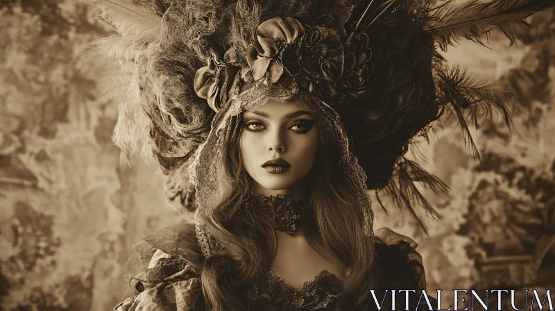 Ornate Sepia-Toned Victorian Woman Portrait