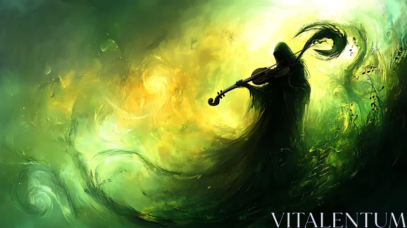 Green Symphony: A Cloaked Violinist's Serenade