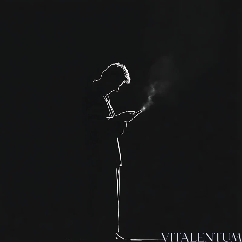 Monochrome Man with Smoking Device