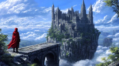 Floating Castle with Red Cloak Figure
