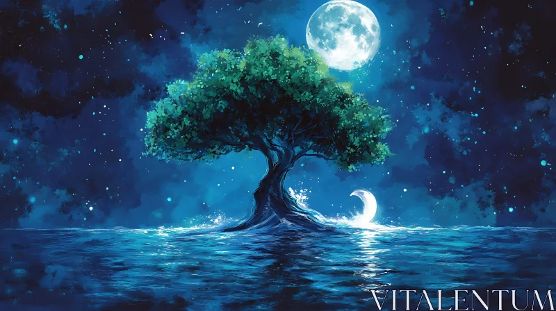 Moonlit Tree Serenity