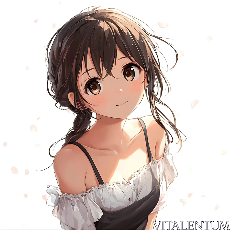 Charming Anime Girl Illustration in White and Black