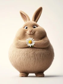 Charming Rabbit Holding a Flower
