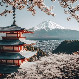 Japanese Pagoda with Mountain View