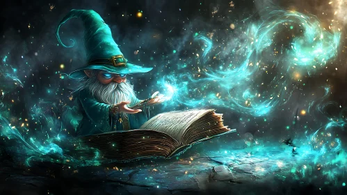 Mystical Wizard Conjuring Magic From Book