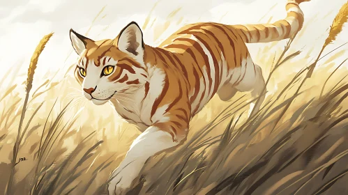 Feline Hunter in Golden Field