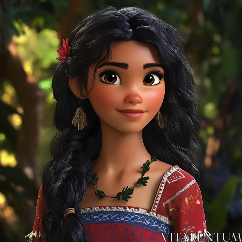 Animated Woman with Floral Adornments AI Image