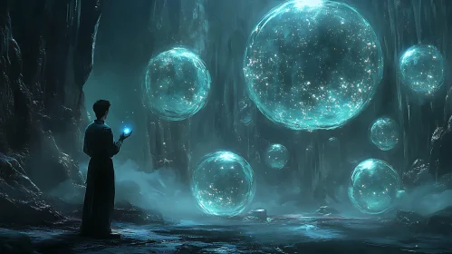 Mystic Cave with Floating Lights