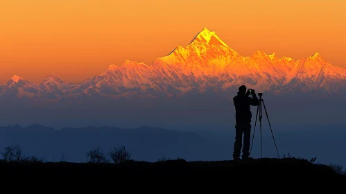 Photographer Capturing Mountain at Sunset