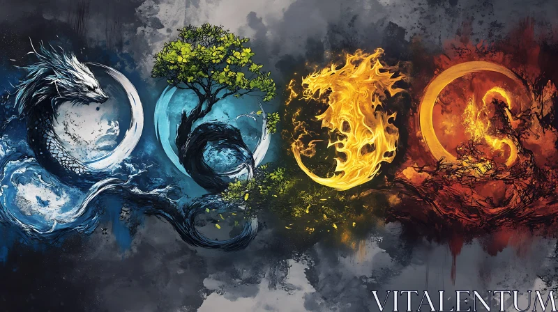 Dragons Representing the Four Elements