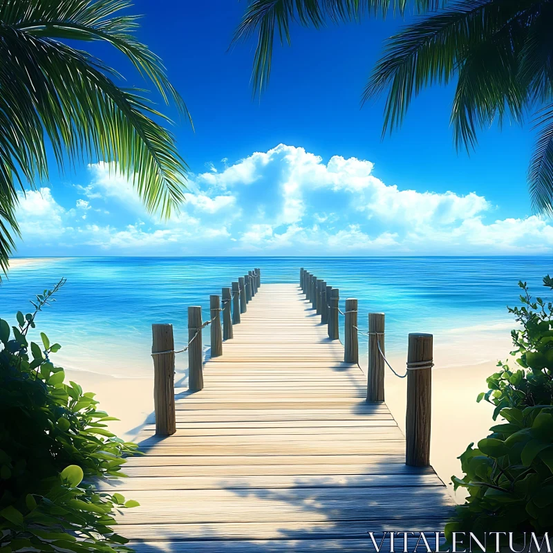 Seascape with Pier and Tropical Vegetation
