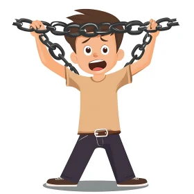 Cartoon Boy Burdened by Chains