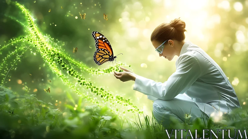 Woman and Butterfly in Magical Setting