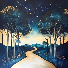 Winding Path Under Starry Night