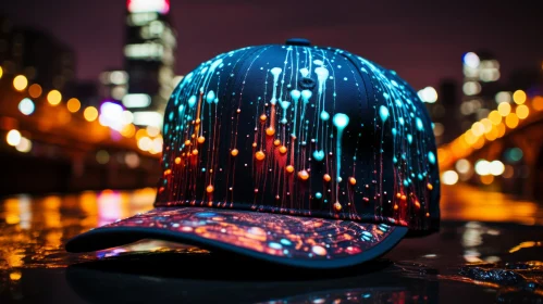 Vibrant City Light: A Dotted Pattern Cap in Technological Art Style