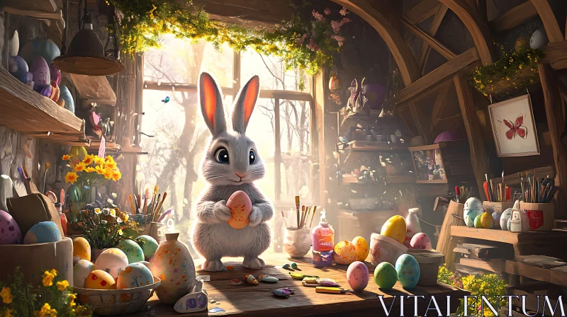 Easter Bunny's Artistic Egg Creation AI Image