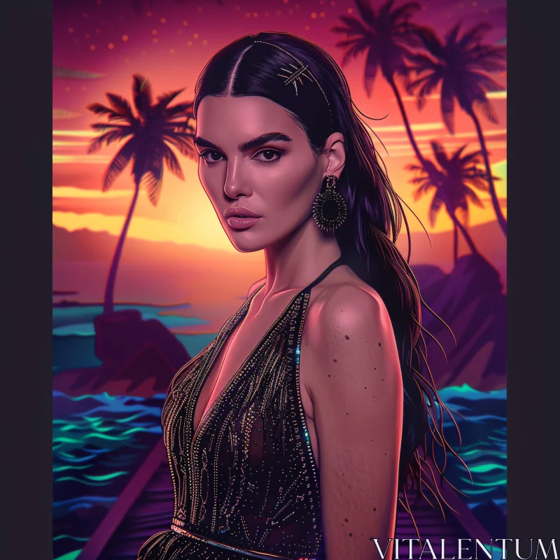 AI ART Stunning Sunset Portrait of Kendall Jenner