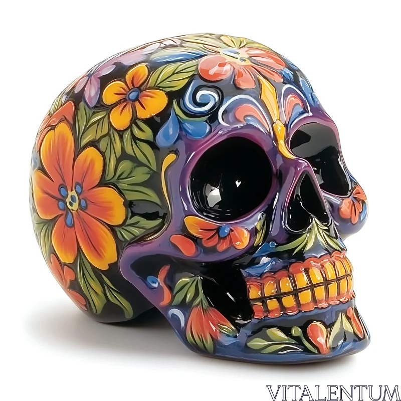 AI ART Decorative Skull with Flower Design