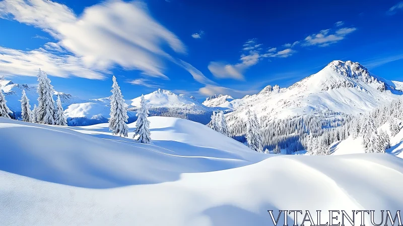 Winter Scenery with Snow-Covered Mountains AI Image